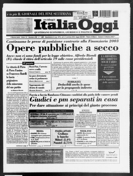 Italia oggi : quotidiano di economia finanza e politica